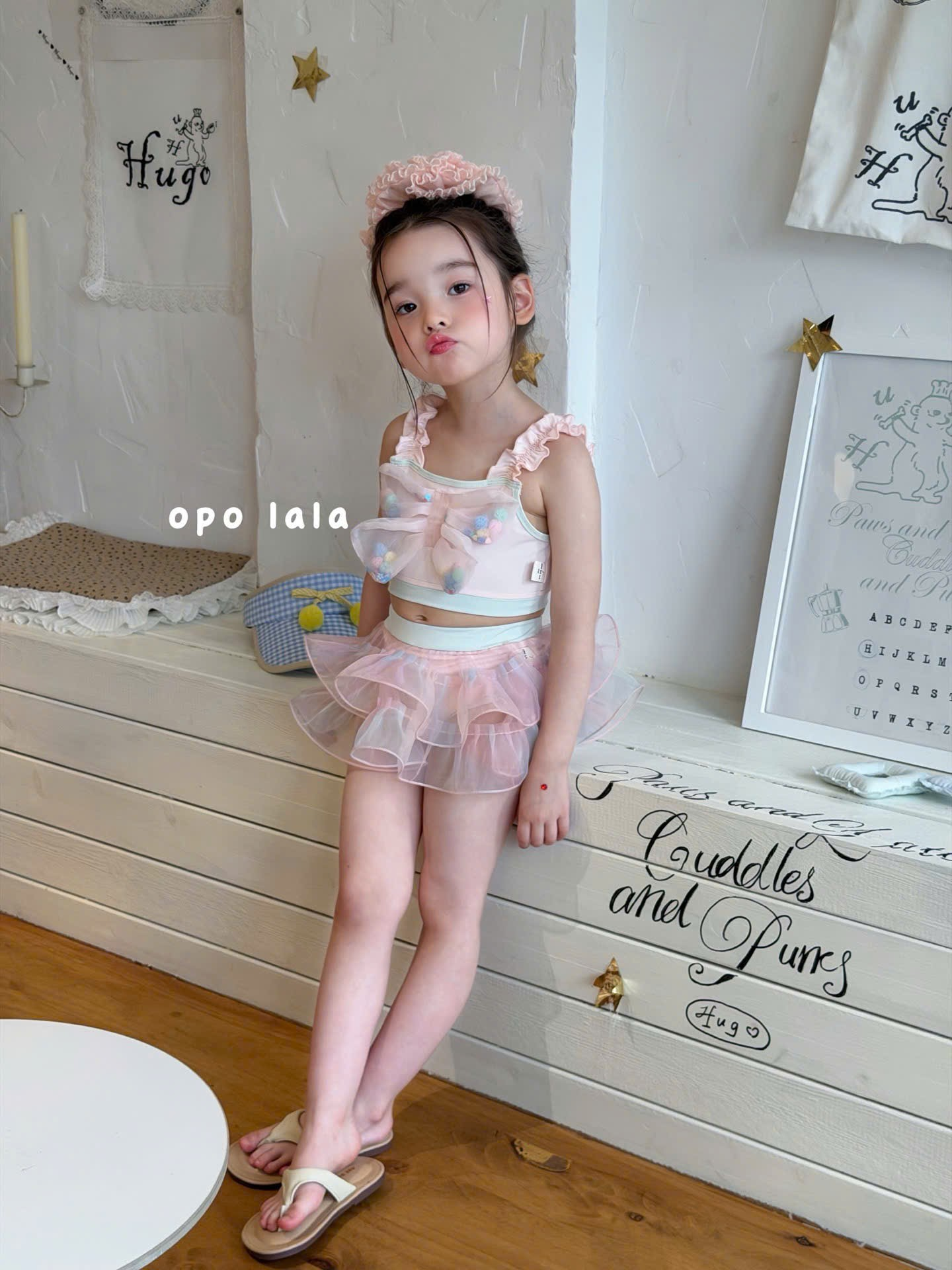 B04 - Set bơi 2 chi tiết đính nơ voan kèm chip voan hãng OPL_thumbnail_3