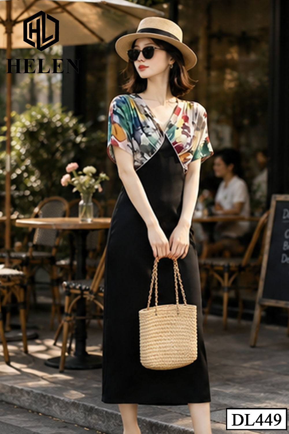 Đầm liền thân ôm đen phối tơ hoa DL449
