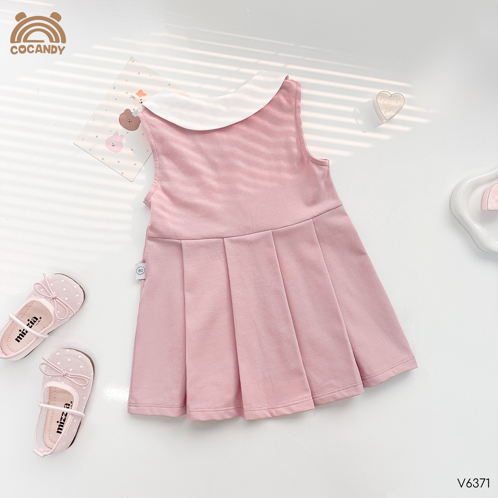 Váy sát nách polo HỒNG cổ trắng nẹp cong_thumbnail_2