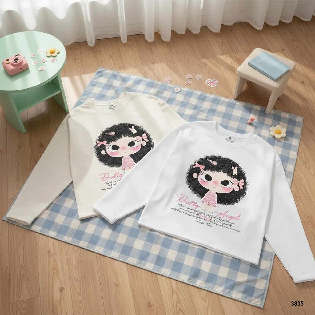 Áo thun boxy tay dài Pretty Angel bé gái tóc xoăn Miucho 3835_thumbnail_7