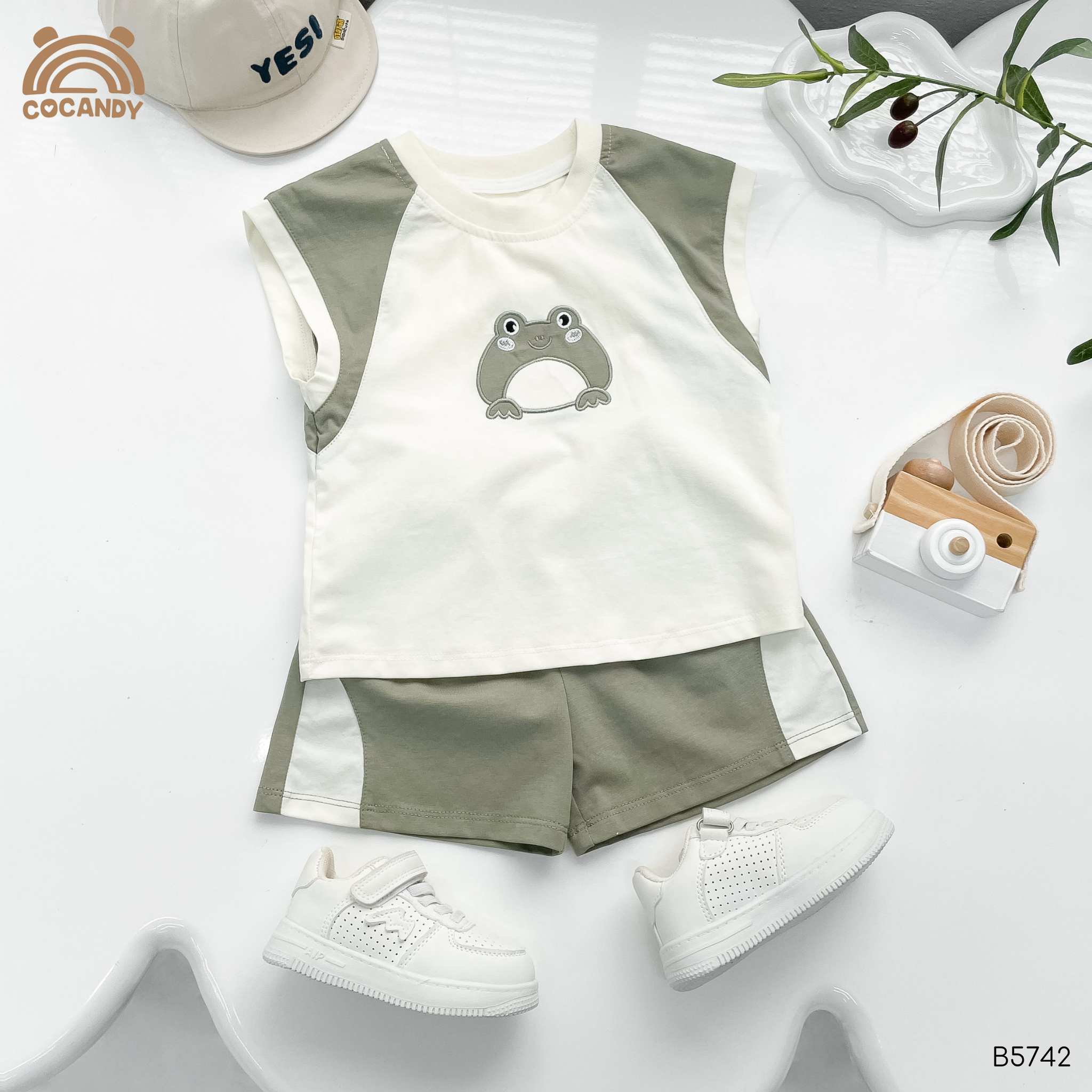 Bộ sát nách XANH LÁ hình ếch xanh