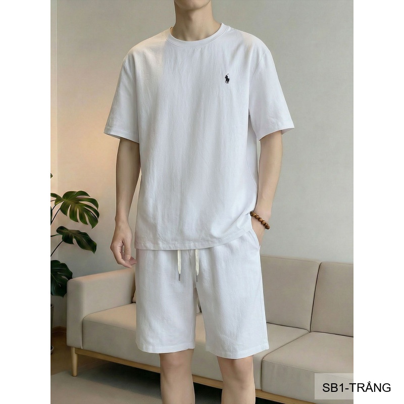SB1 - Bộ đồ nam mùa hè chất liệu Tencel & linen mát lạnh, phong cách Mỹ cổ điển, áo thun tay ngắn + quần short_thumbnail_6