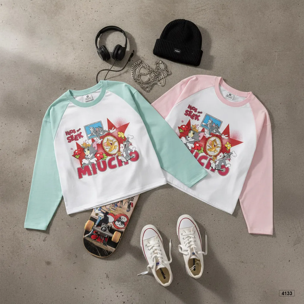 Áo thun raglan tay dài form boxy hoạt hình Miucho 4133_thumbnail_7