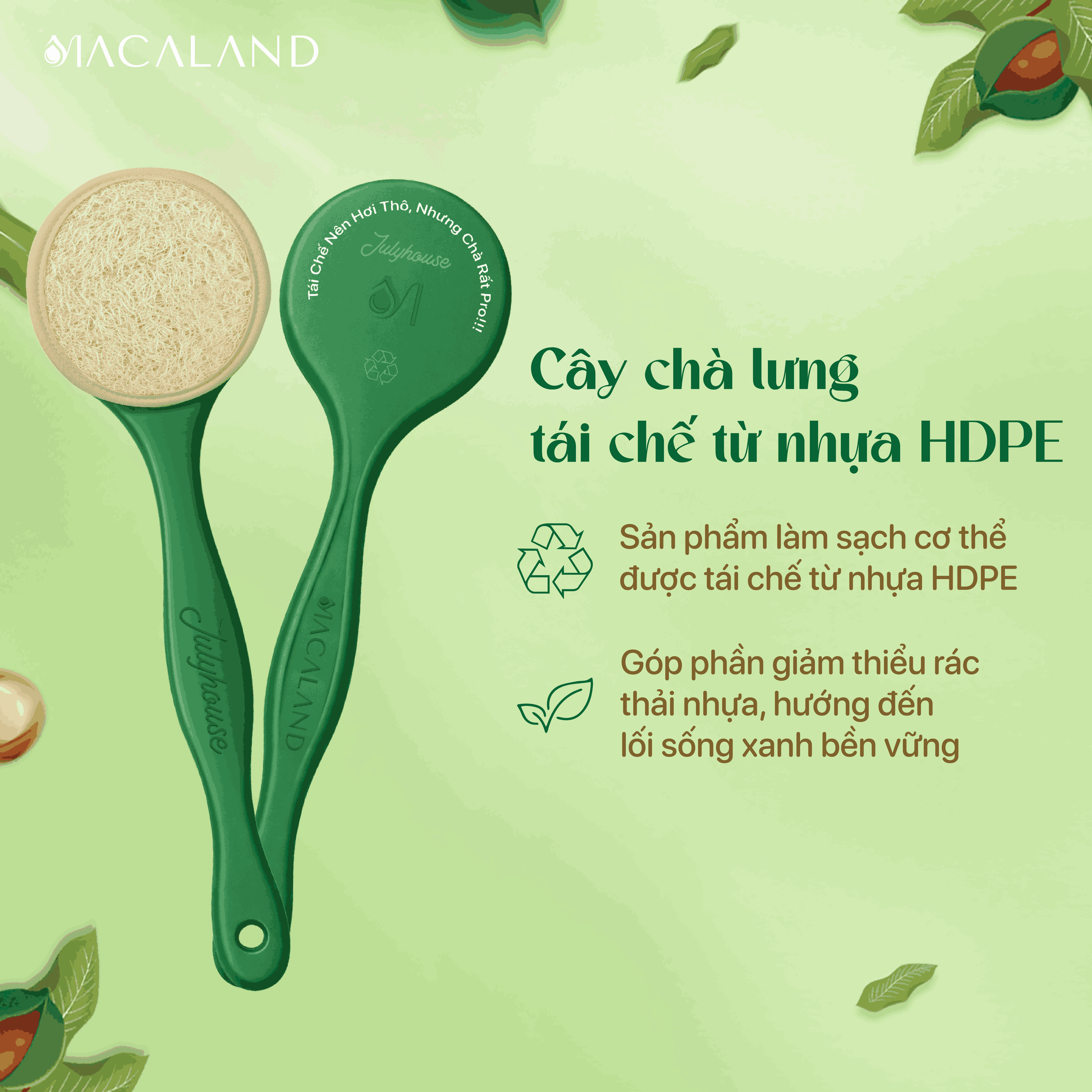 Cây Chà Lưng Tẩy Tế Bào Chết MACALAND Tái Chế Từ Nhựa HDPE