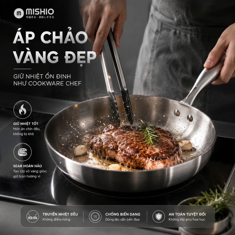 Chảo Inox đáy từ 3 Lớp Mishio Size 22 cm MK433 – Đúc Nguyên Khối, Đáy Từ, An Toàn Vượt Trội_thumbnail_4