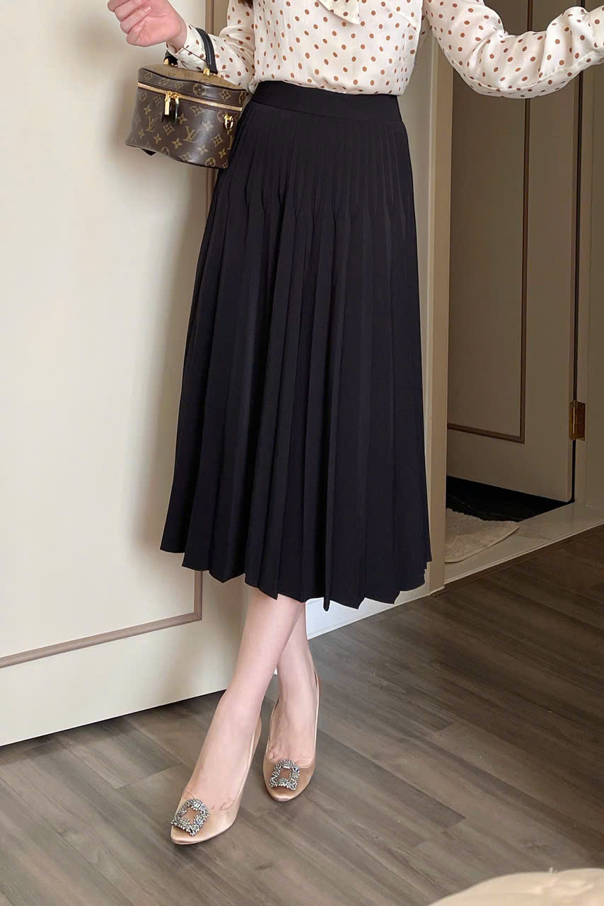 E351 CHÂN VÁY DẬP LI ĐEN XUẤT HÀN