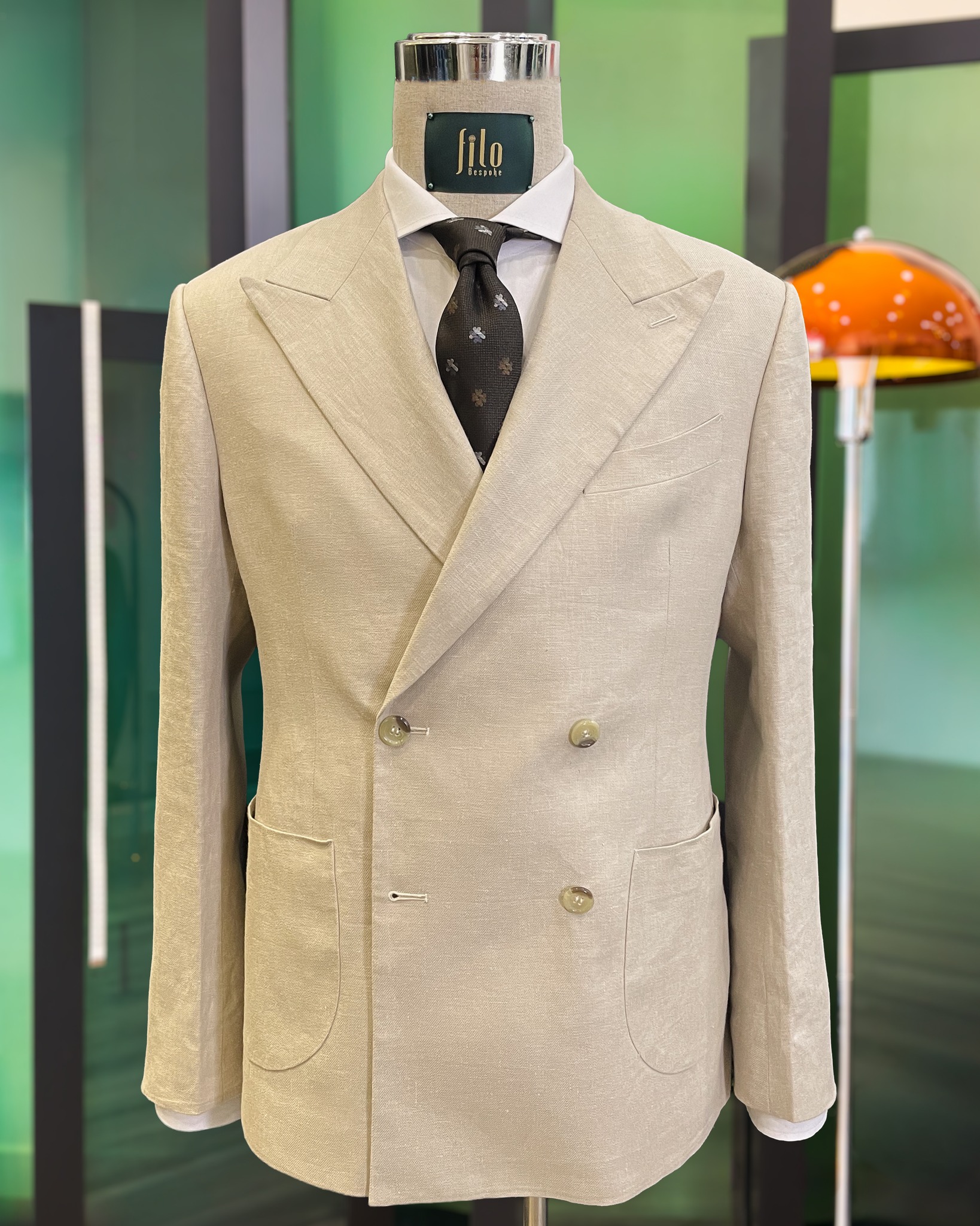 Beige Double Breasted Suit