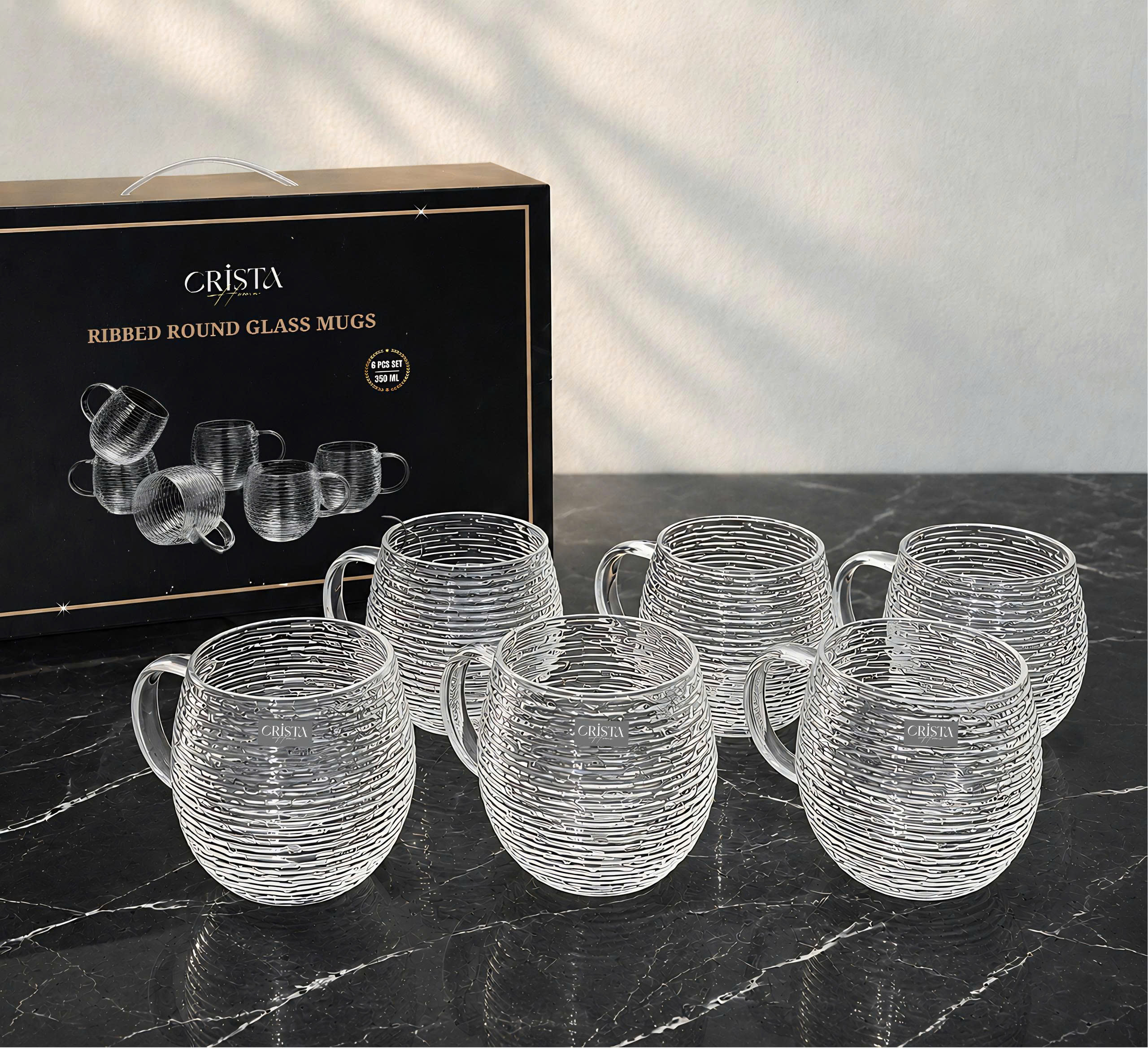 Bộ 6 cốc thủy tinh dáng bầu vân ngang có quai 350ml CRISTA HOME_thumbnail_2