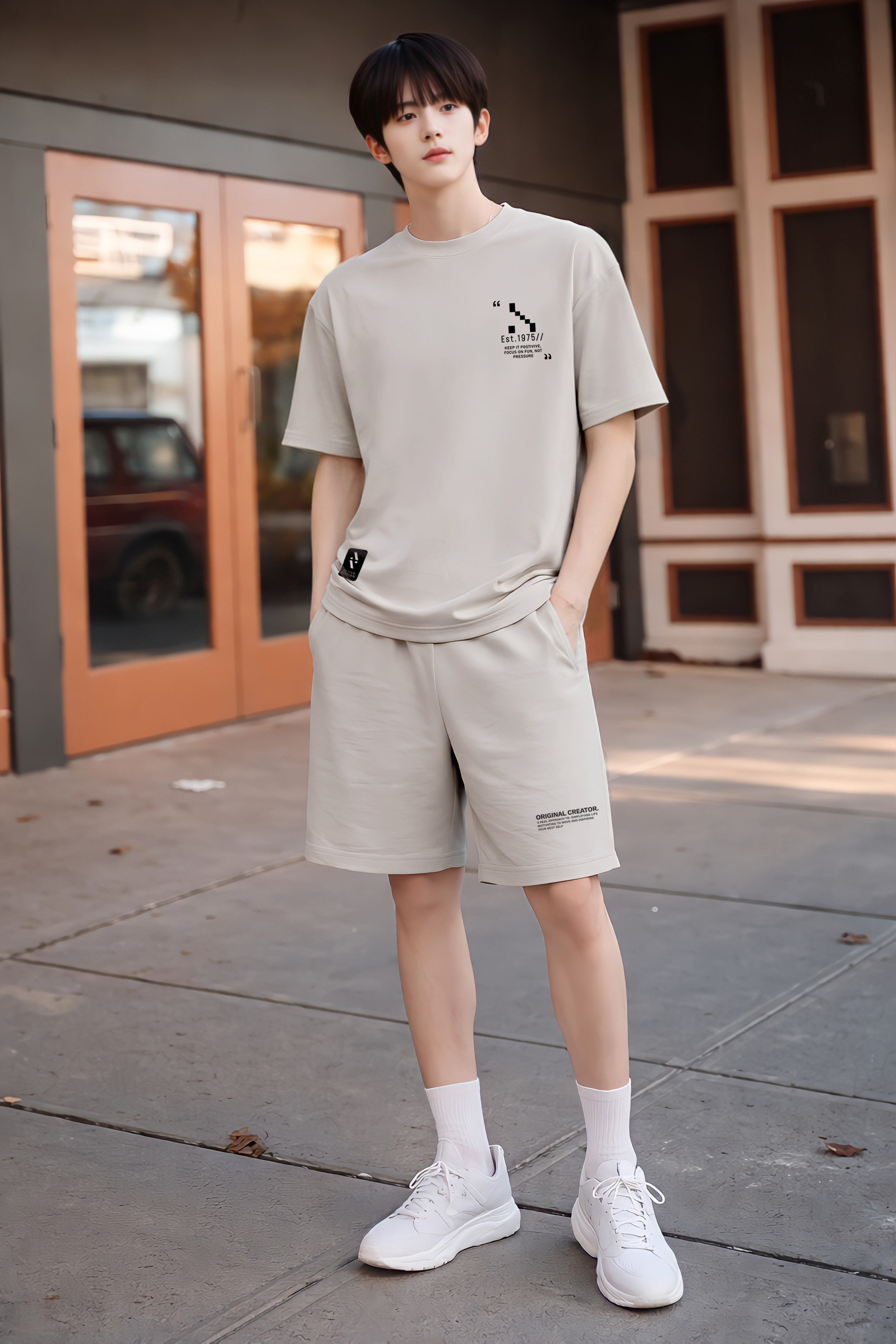 Áo phông dáng thường bé trai màu be in chữ_thumbnail_2