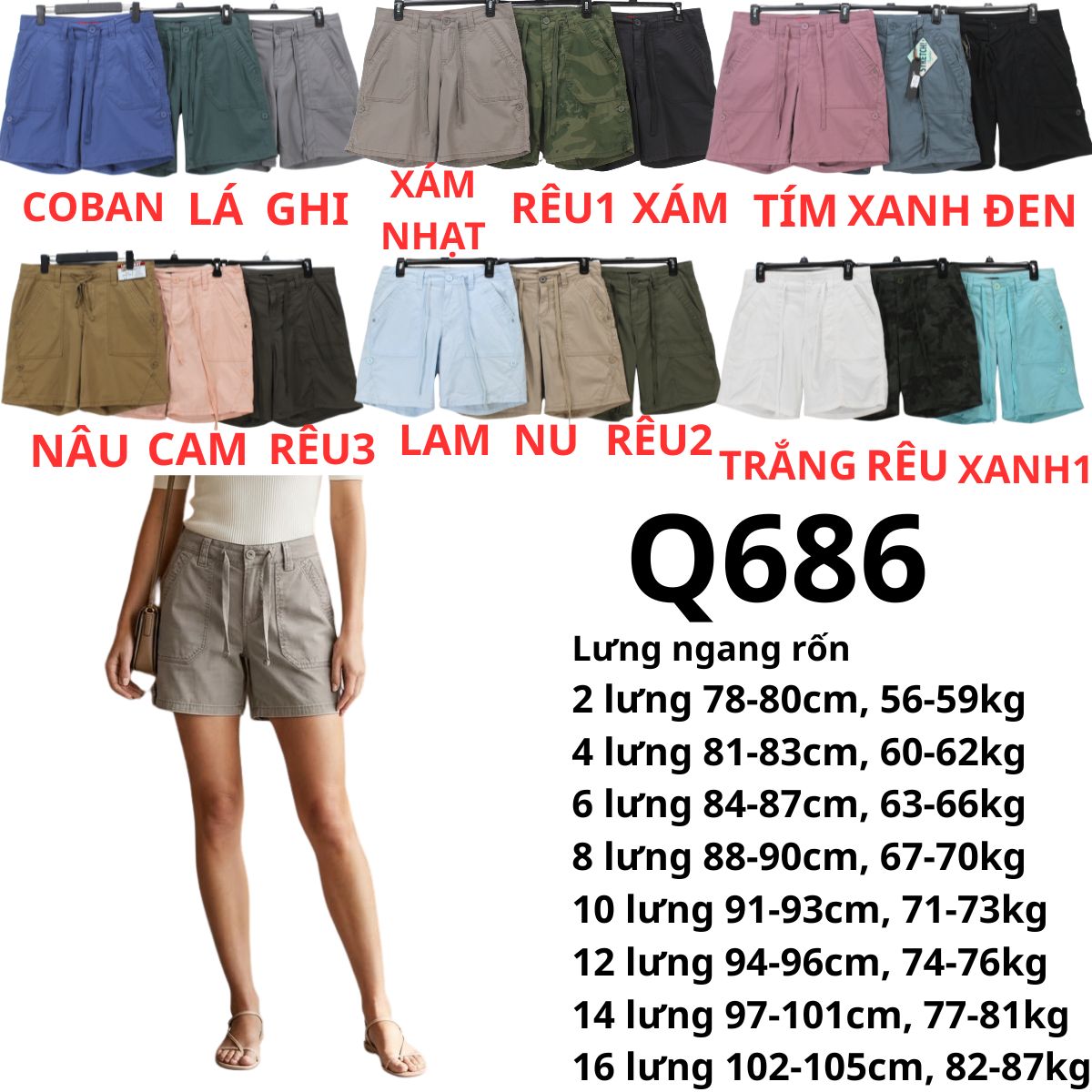 Q686- Quần đùi Kaki