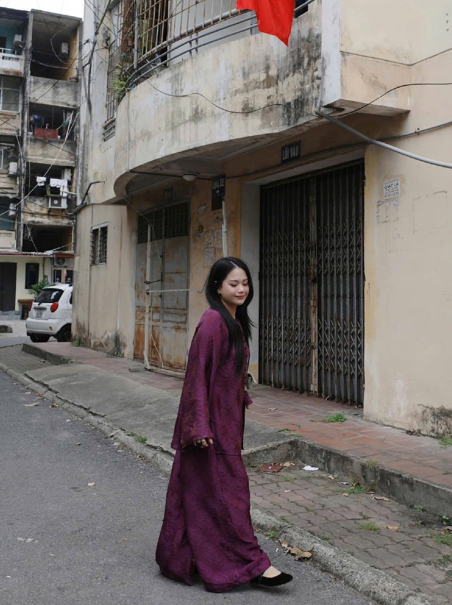 Áo Bà Ba Màu Tím Đậm Tơ Tằm Ánh Kim