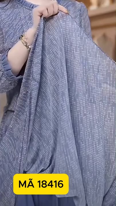 18416- Đầm xòe kiểu giả rời họa tiết xám xanh (voan)