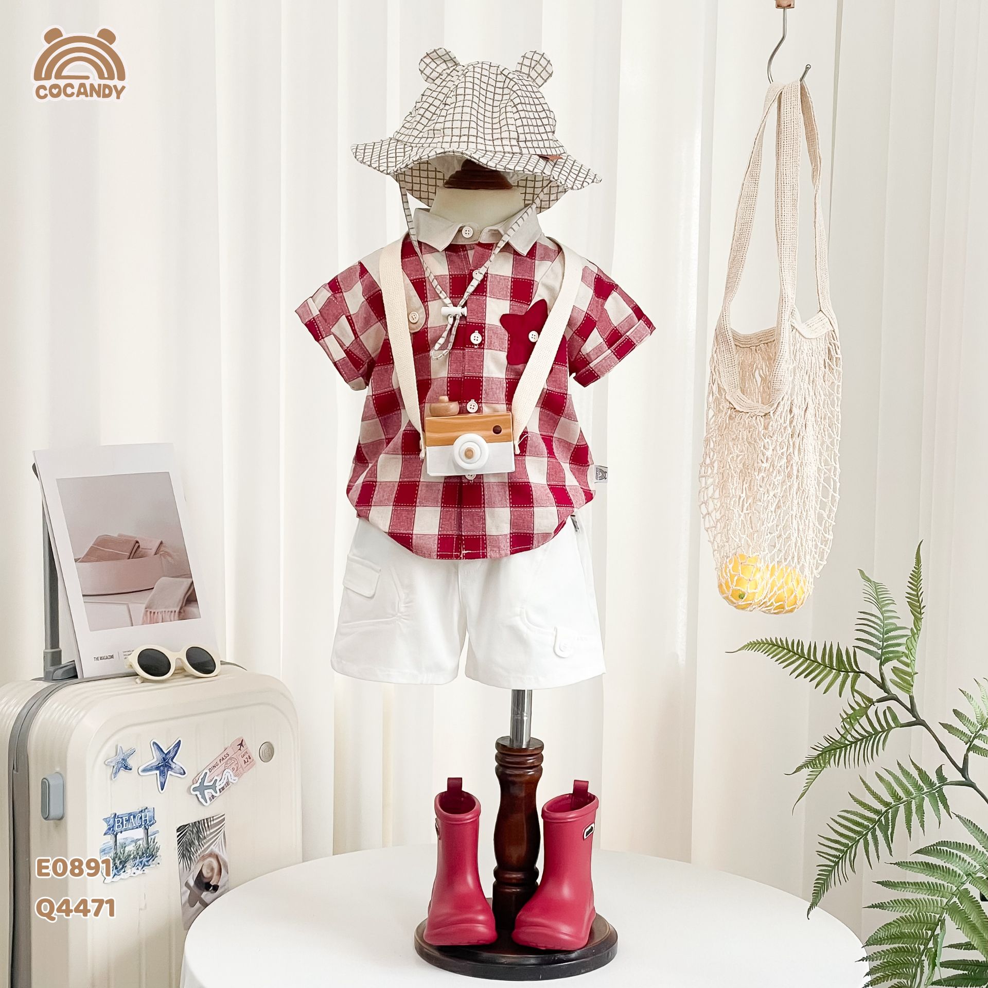 Áo cộc caro ĐỎ phối ngôi sao