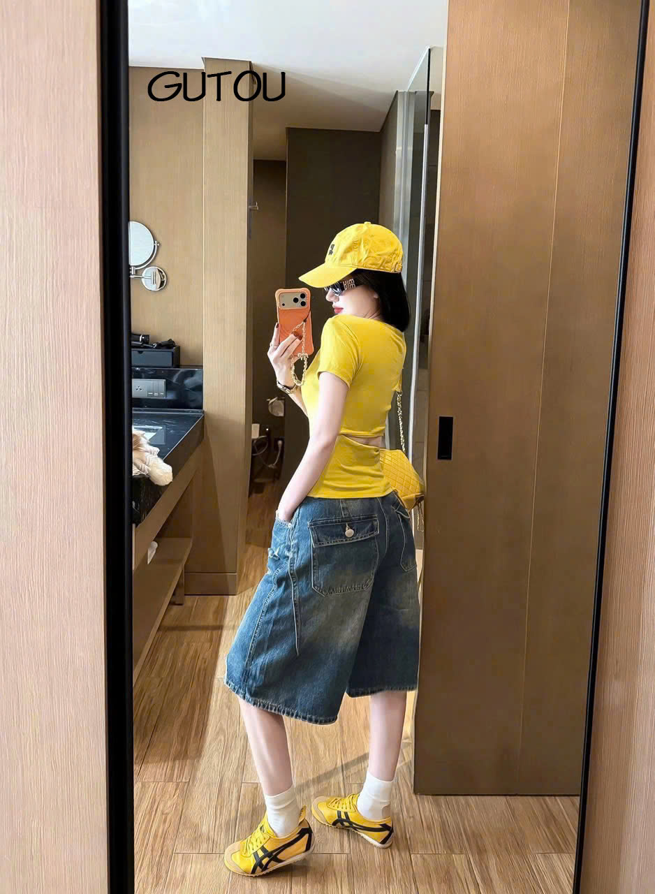 [ GUTOU ] Quần Jean Lửng Wash Rách Flap Pocket_thumbnail_4