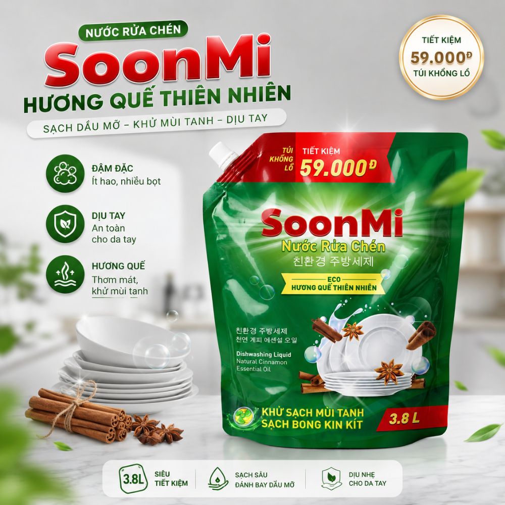 Nước rửa chén hương quế Soonmi 3L8