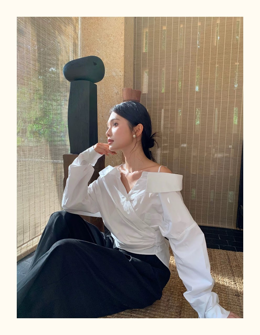 Lucas - Áo sơ mi trễ vai dây kim loại ELEVEN dài tay dáng suông_thumbnail_5