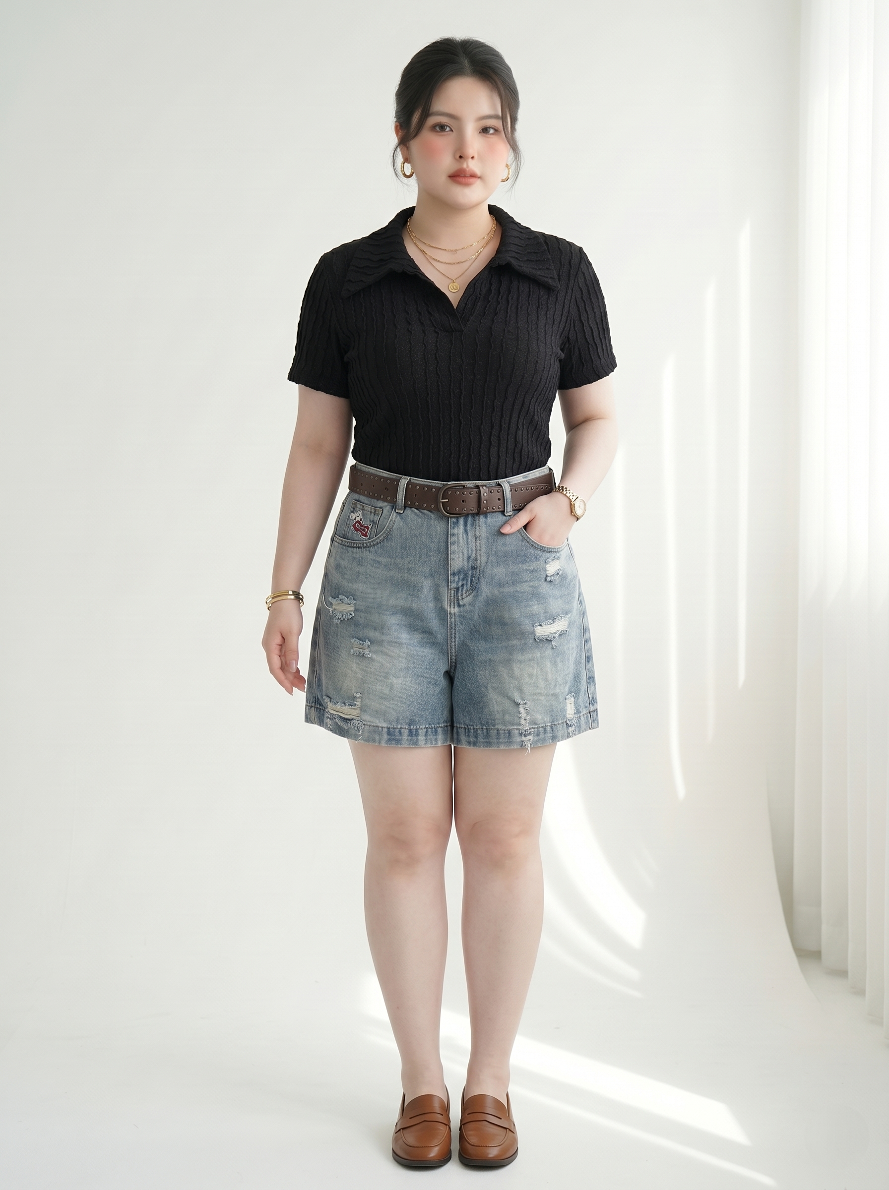 Quần Short Jean Lửng Lưng Thun Rách 2 Mặt Thêu Bigsize Dài 40-42cm Dễ Phối - Size 30-35 - T-QSJ71_thumbnail_3