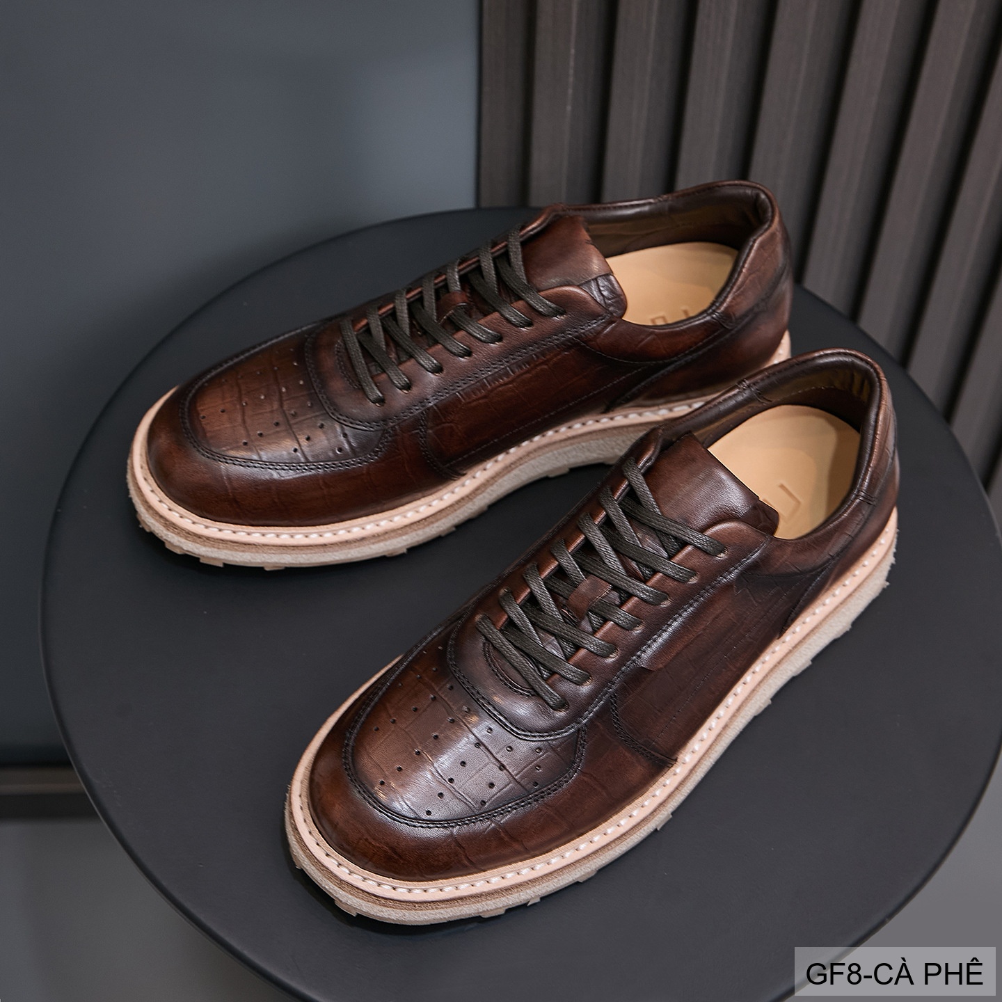 GF8 - Giày thể thao nam cổ thấp da bò họa tiết cá sấu đế Goodyear phong cách casual_thumbnail_11