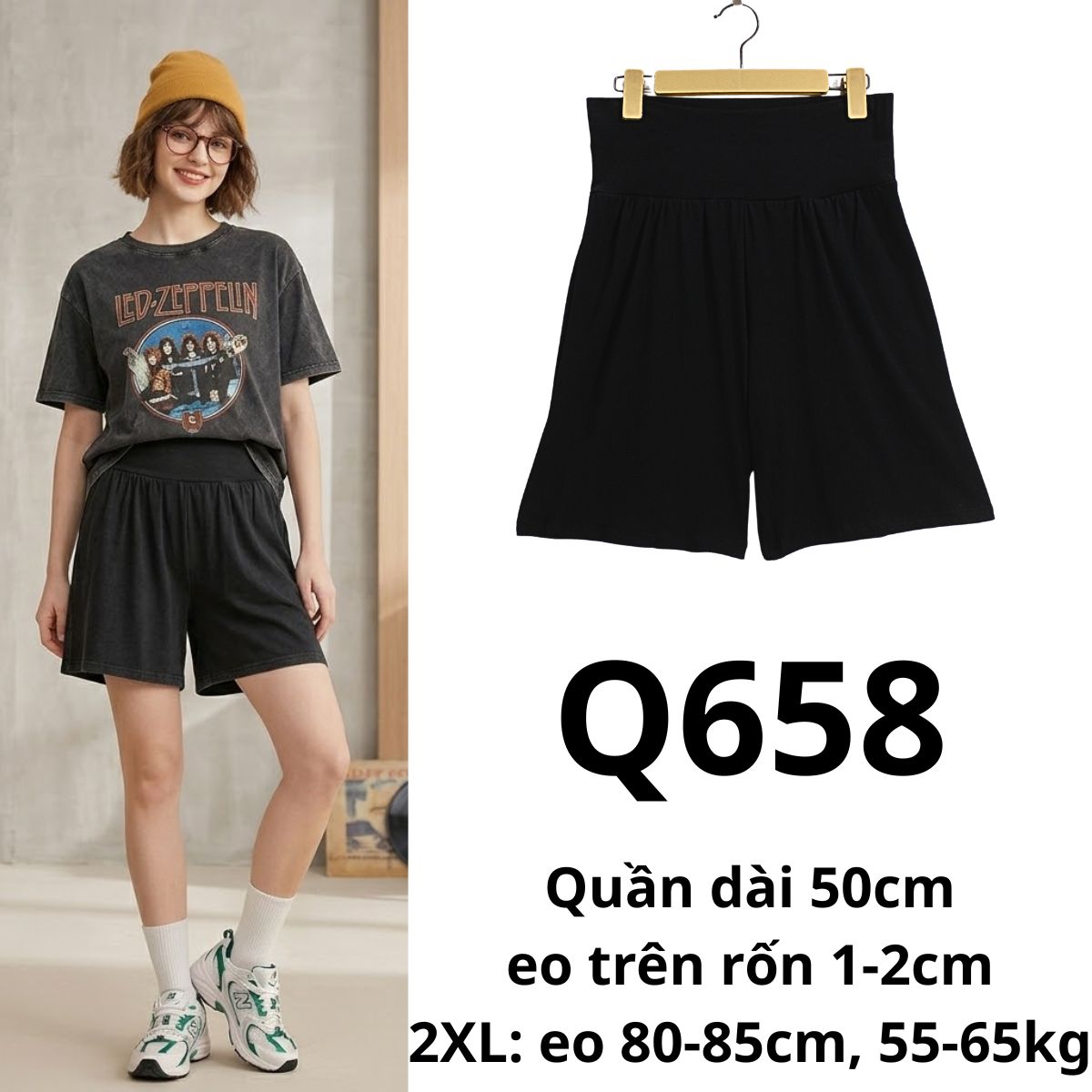 Q658 - Quần đùi đen lưng cao