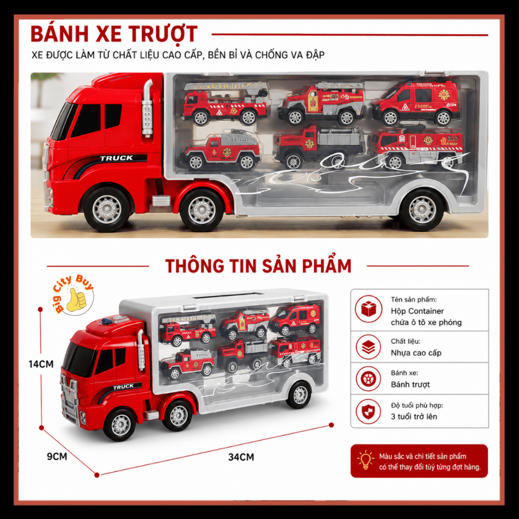 Xe Container Chở Xe Cứu Hoả Mini Carier Truck 6 Trong 1 Đồ Chơi Ô Tô Di Động Cho Bé BigcityBuy 333XCCX_thumbnail_6