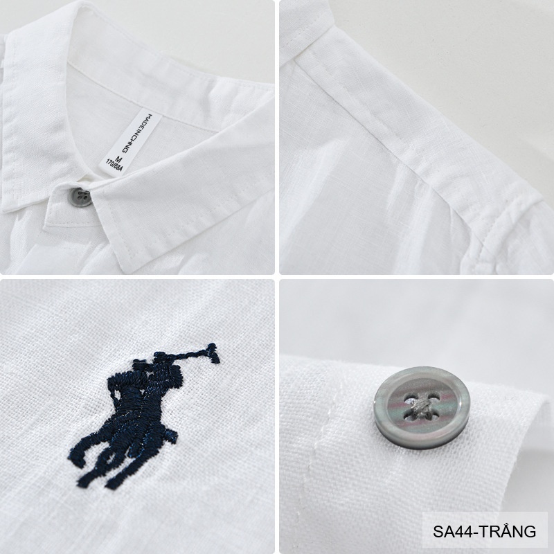 SA44 - Áo sơ mi nam tay ngắn vải lanh thoáng mát phong cách Nhật, cổ lật thêu logo nhỏ_thumbnail_5