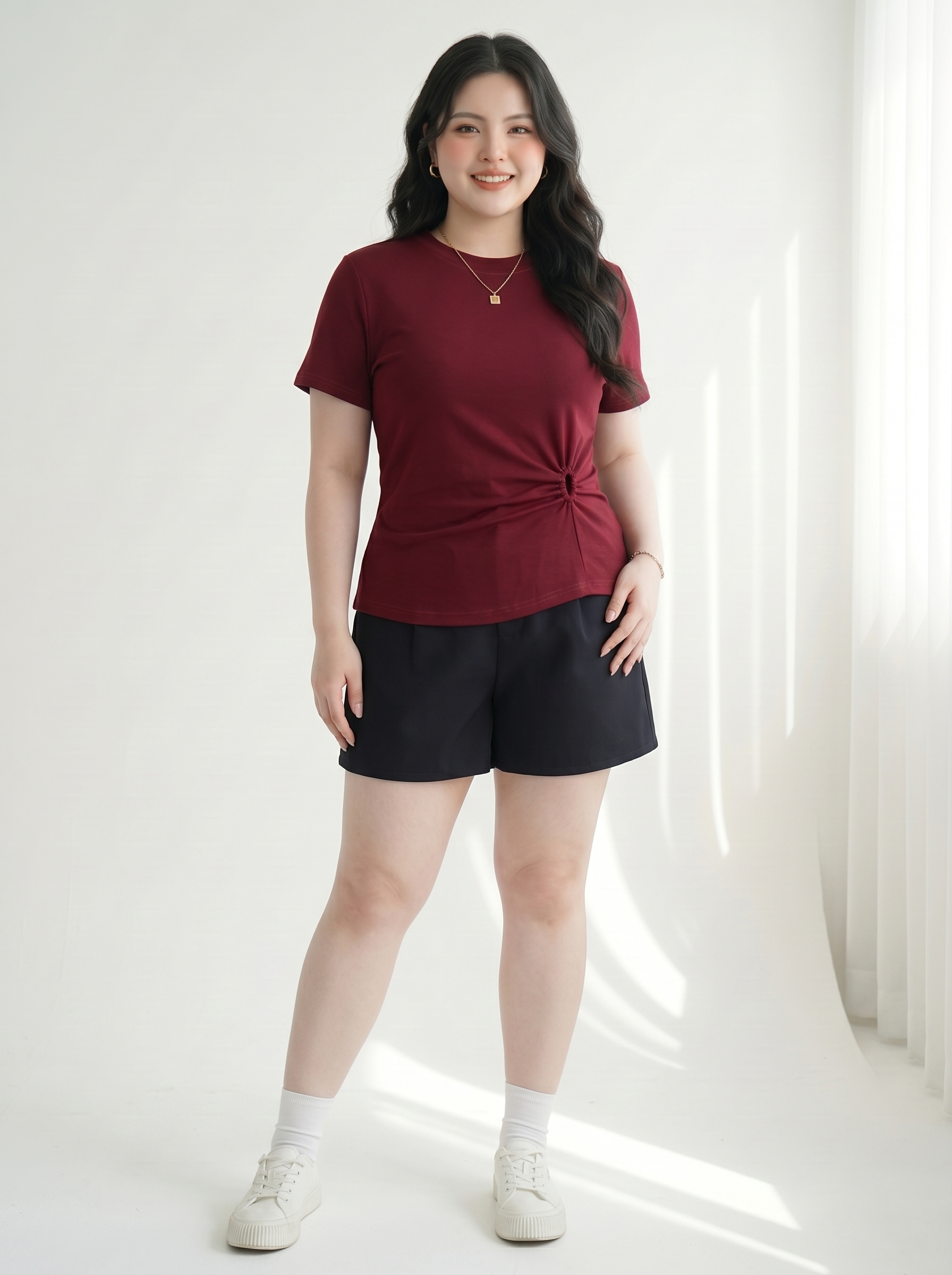 Áo Thun Khoét Eo Cổ Tròn Tay Ngắn Bigsize Form Ôm Co Giãn Tốt Dễ Phối, Vừa 55-90kg - V-AK116