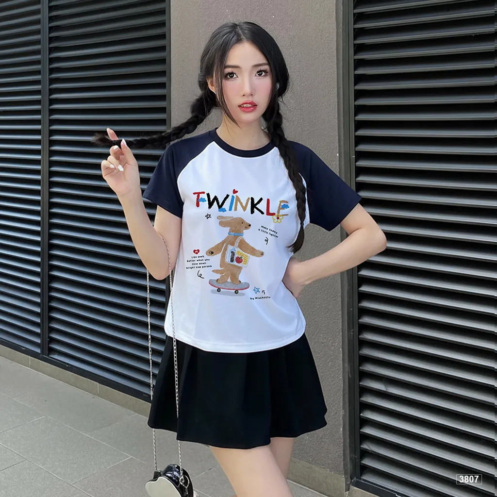 Áo babytee raglan Twinkle Teddy Cartoon phong cách trẻ trung dễ thương Miucho 3807_thumbnail_2
