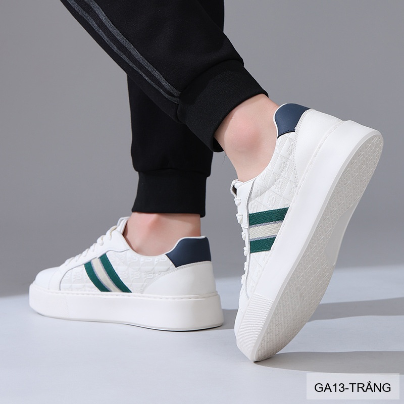 GA13 - Giày thể thao nam Linh Sen đế dày, phối sọc xanh trắng, da bò mềm, phong cách retro_thumbnail_2
