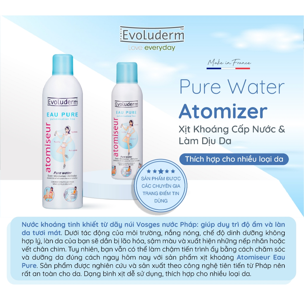 [EVOLUDERM] Xịt khoáng Evoluderm Atomiseur Eau Pure 150ml 400ml_thumbnail_2