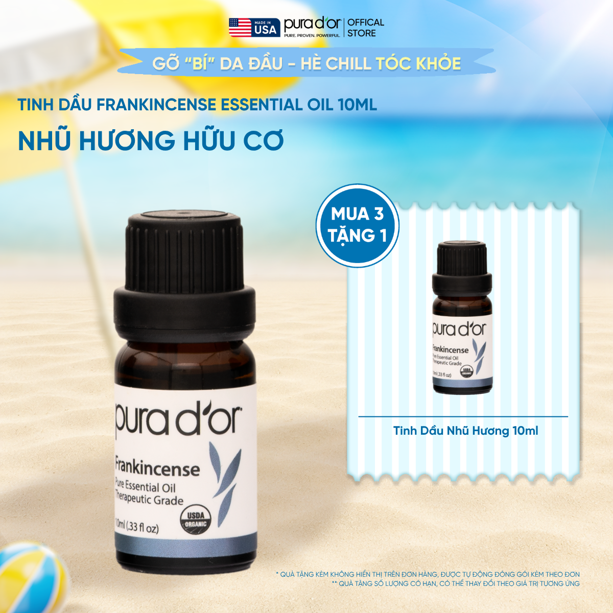 Tinh Dầu Nhũ Hương Hữu Cơ PURA D’OR Therapeutic Grade Frankincense Essential Oil 10ML