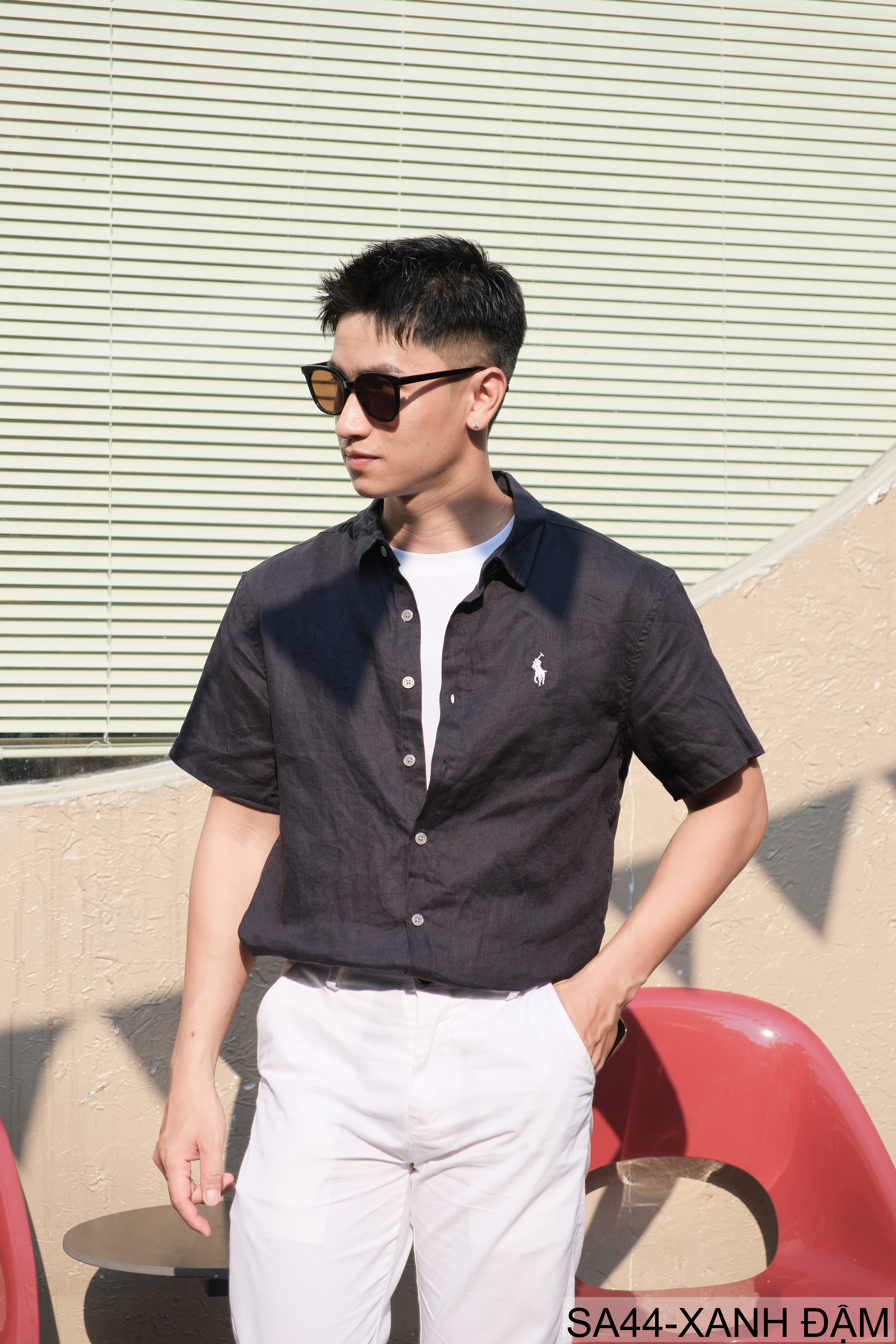 SA44 - Áo sơ mi nam tay ngắn vải lanh thoáng mát phong cách Nhật, cổ lật thêu logo nhỏ_thumbnail_17
