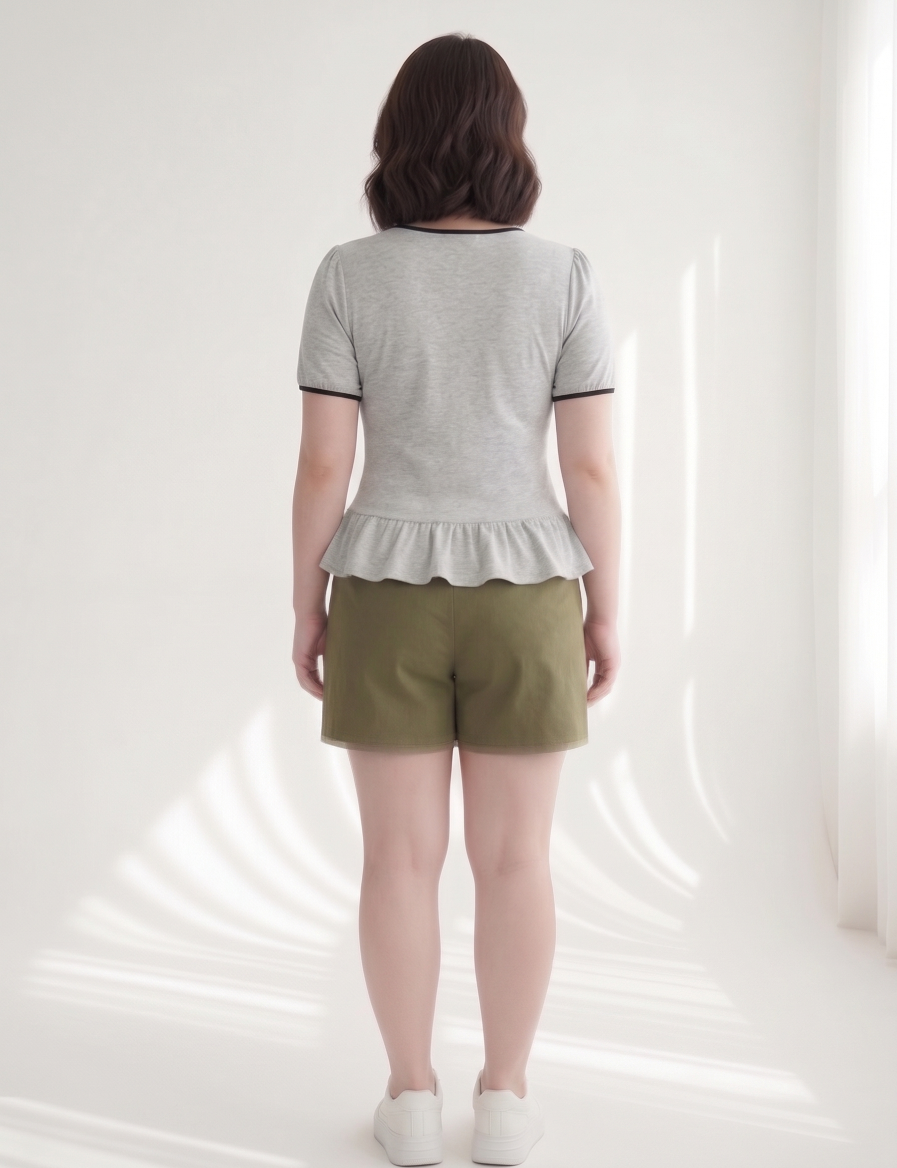 Áo Thun Nhún Bèo Phối Nơ Bigsize Form Peplum Tạo Eo Mềm Che Bắp Tay - Xám - Vừa 55-95kg - V-AK103_thumbnail_2