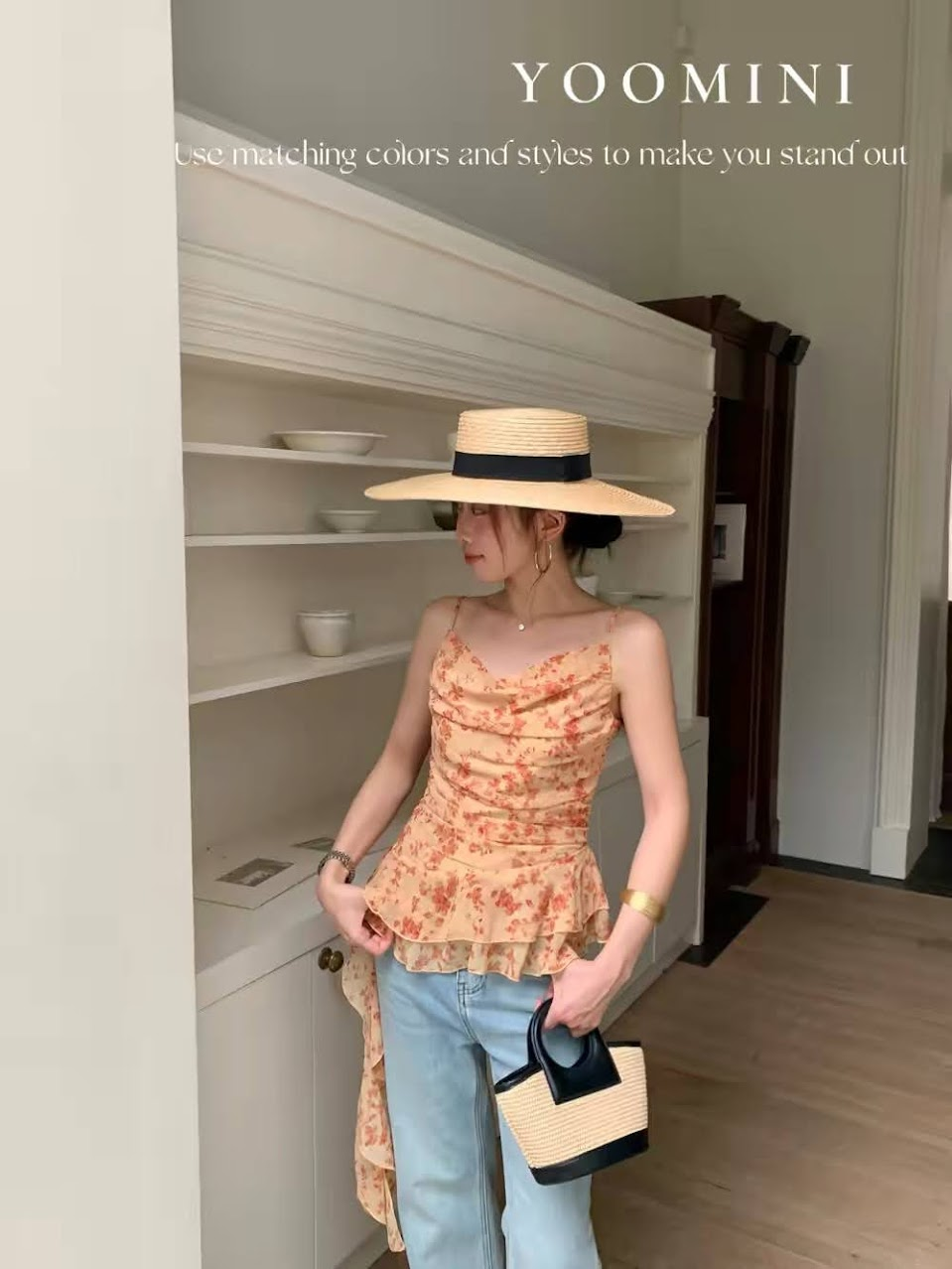 Lucas - Áo sơ mi 2 dây hoa voan cổ đổ rúm thân gấu bèo 2 tầng vạt lệch 1 bên_thumbnail_2