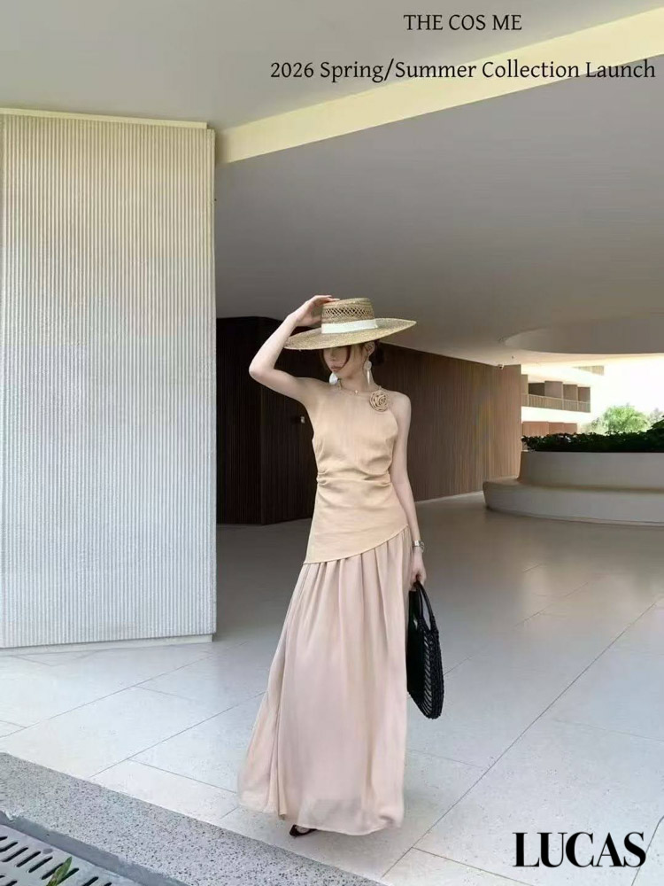 Set áo zile đũi đính hoa trà vạt chéo + chân váy xòe voan dáng maxi_thumbnail_1