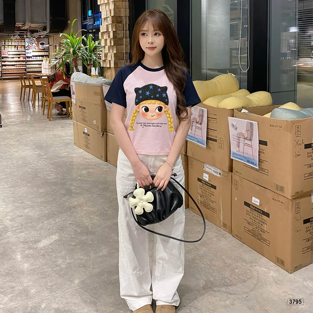 Áo babytee nữ phối raglan Sweet Star Cartoon phong cách trẻ trung Miucho 3795_thumbnail_2