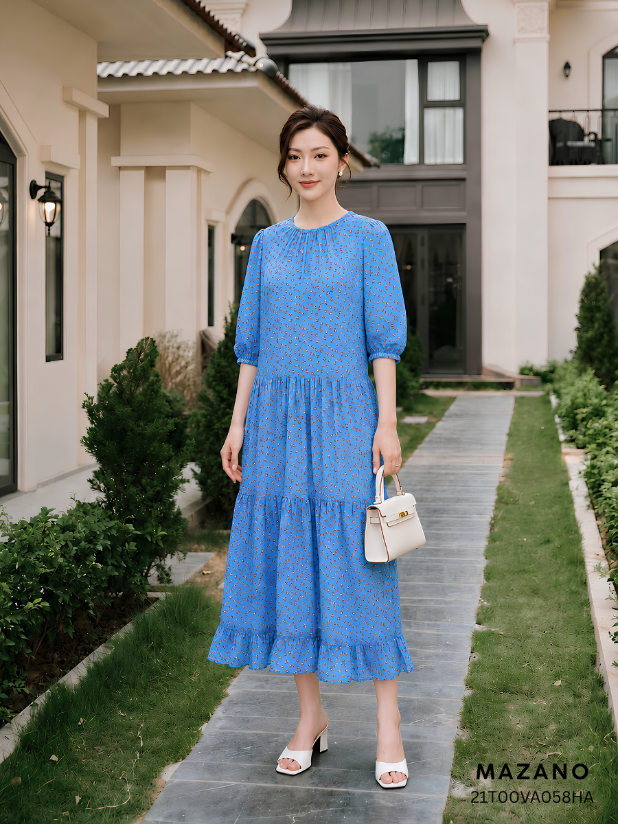 Đầm xanh suông tay lỡ bèo tầng cách điệu_thumbnail_0