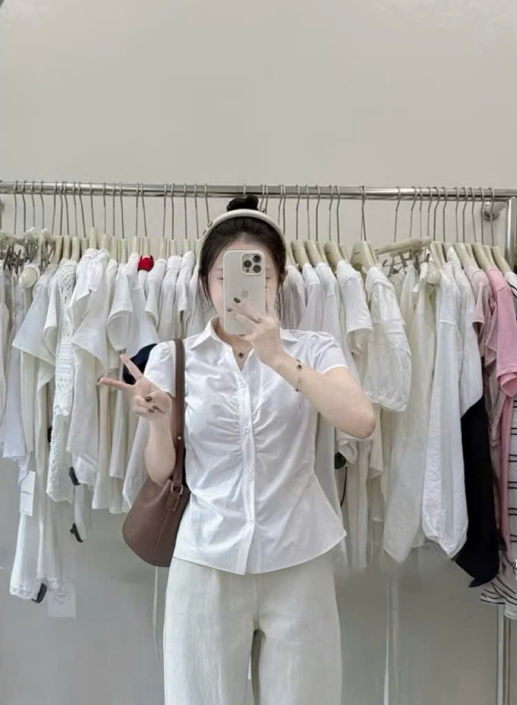 Áo Kiểu Nữ Tay Ngắn xếp nhún ngực cổ bẻ HN.177 (C) (10016)
