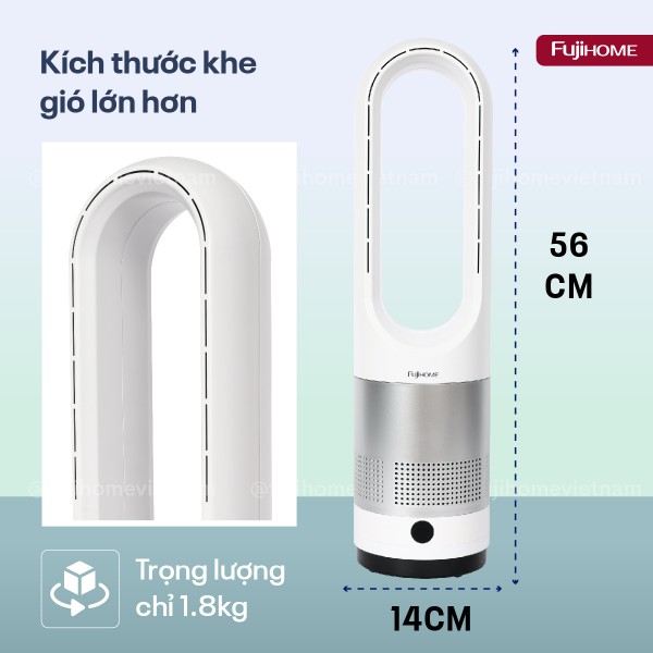 Quạt không cánh mini, lọc không khí khử khuẩn Anion + UV kết nối WIFI Fujihome BF18_thumbnail_5