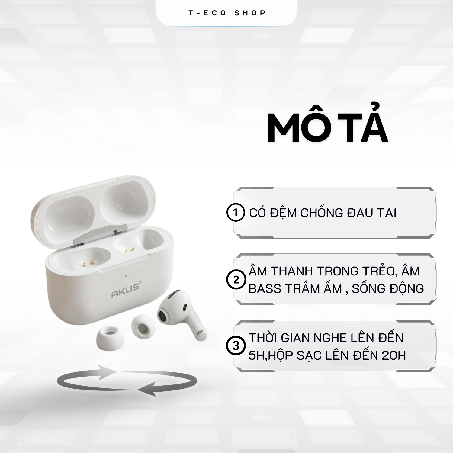 T-ECO SHOP | Tai Nghe Bluetooth Không Dây AKUS A8PRO Nhét Tai Kết Nối Ổn Định Kèm Hộp Sạc_thumbnail_3
