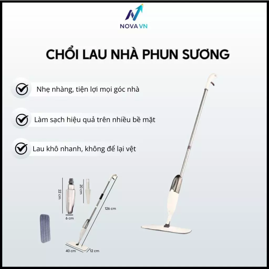 Cây lau nhà phun sương xoay 360° siêu mỏng – thế hệ mới, tiện dụng