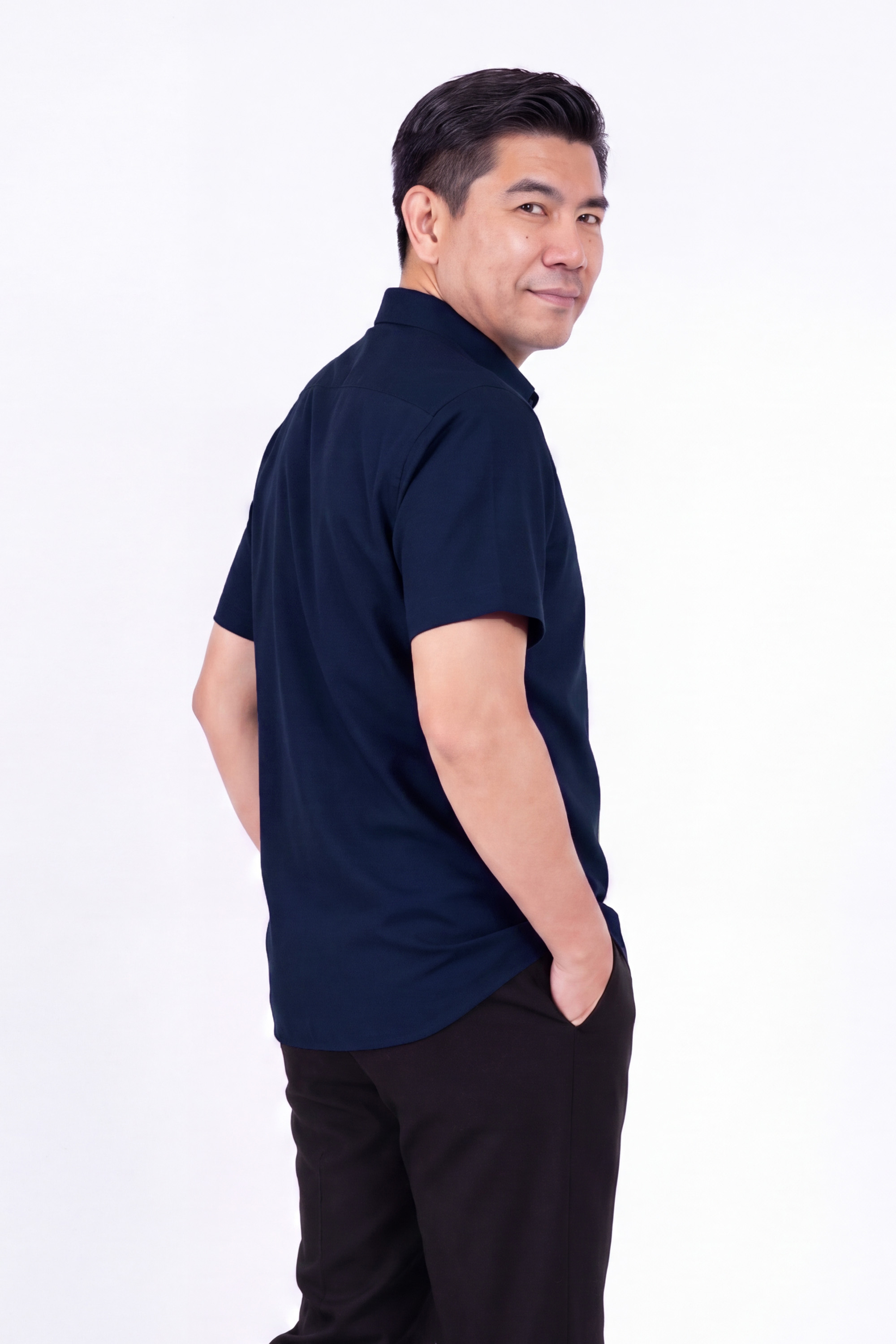 Áo Sơ Mi Cotton Trơn Cộc Tay Nam Trung Niên Mềm Mại Thấm Hút Tốt_thumbnail_2