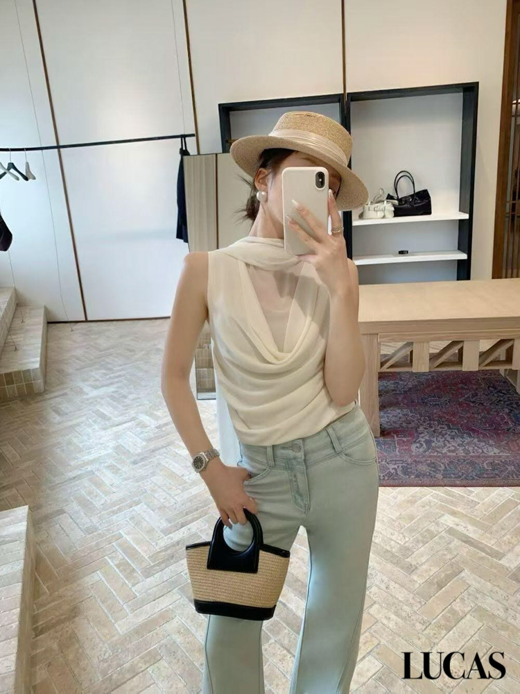 Áo sơ mi cổ đổ zile + khăn voan_thumbnail_2