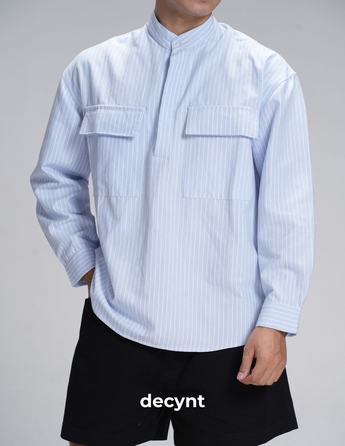 The Safari Band Shirt decynt - Áo sơ mi cổ trụ tay dài 2 túi bản to trước ngực chất liệu oxford dày lên form đẹp