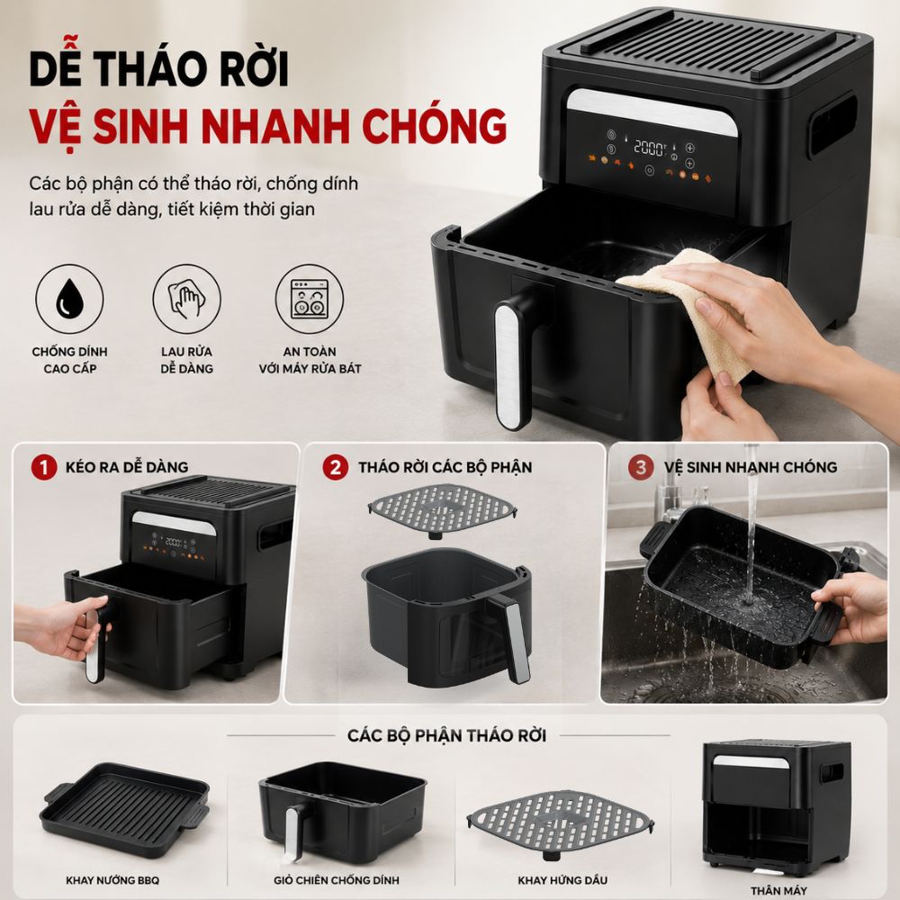 Nồi Chiên Không Dầu Kèm Vỉ Nướng 2-in-1 Mishio MK407: Nâng Tầm Món Ngon, Tiện Lợi Vượt Trội_thumbnail_7