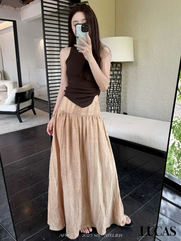 Chân váy dáng xòe vải sọc hạ eo maxi_thumbnail_4