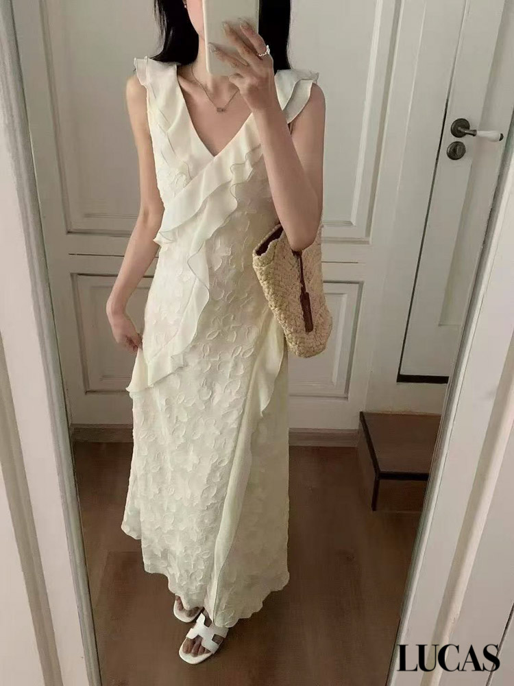 Váy zile cổ tim thêu hoa nổi bèo vạt chéo_thumbnail_1