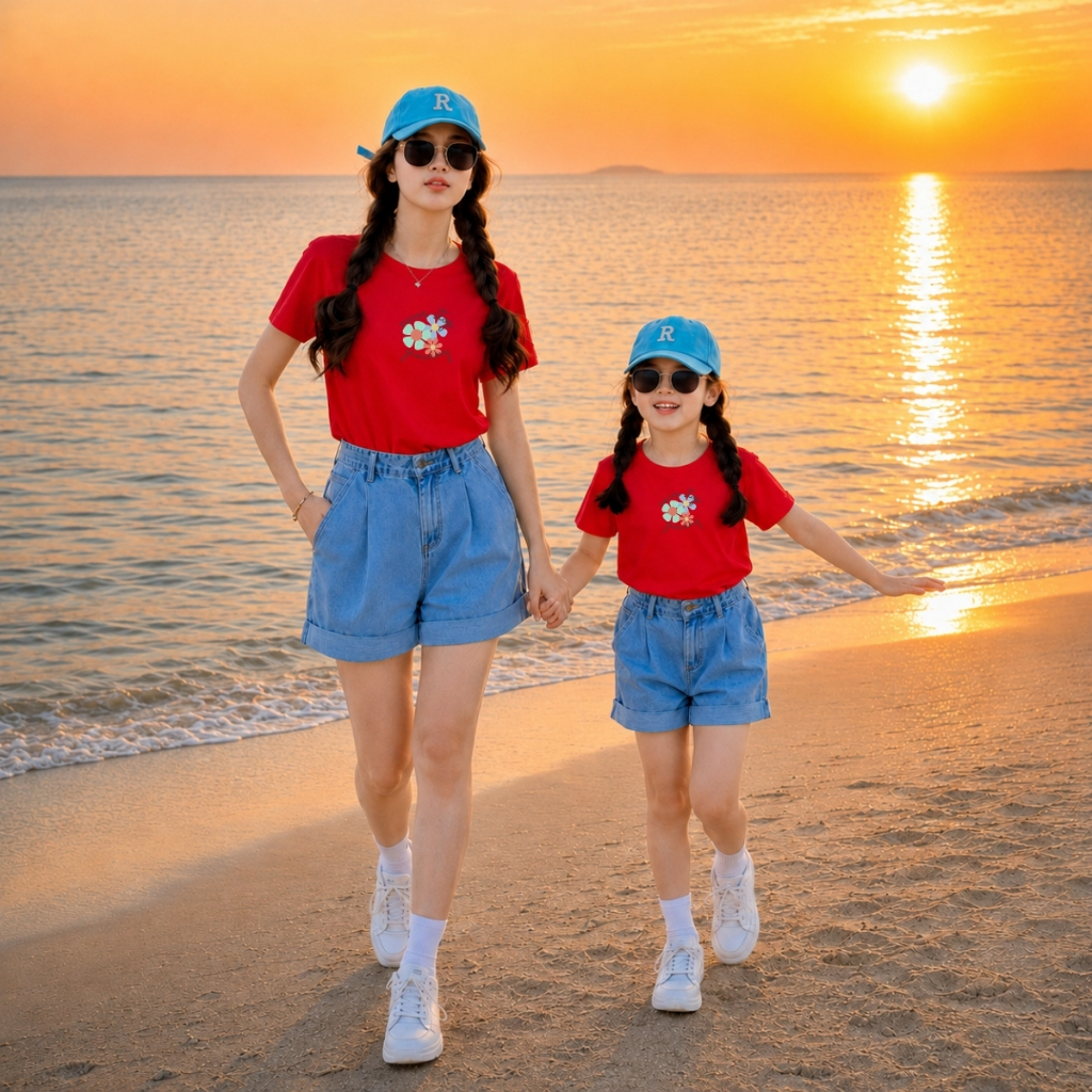 Áo đôi Mẹ & Bé Gái hình hoa, chữ 