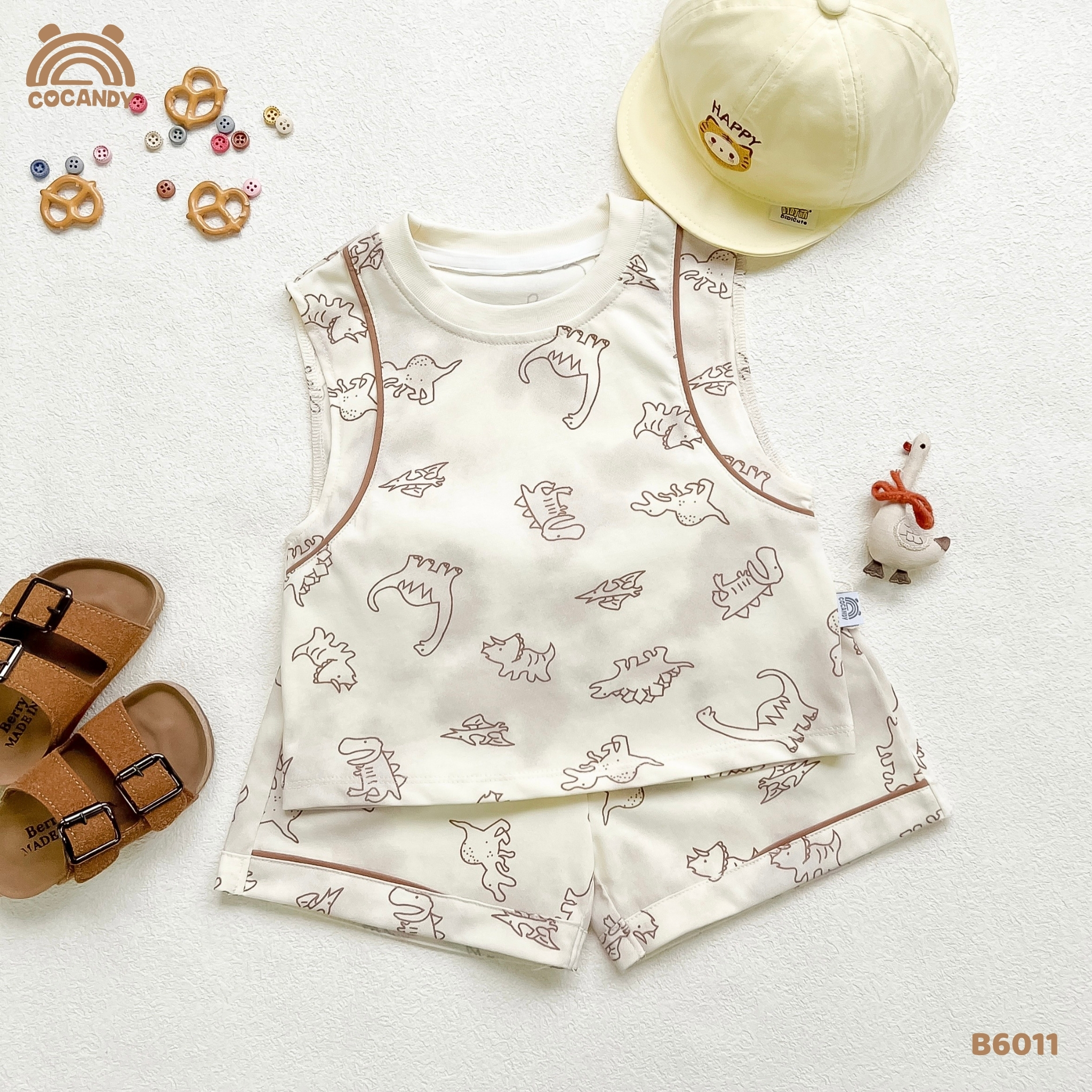 Bộ sát nách cotton BE hình khủng long