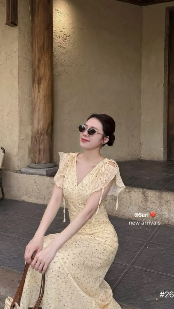 Lucas - Váy hoa cộc tay cổ tim chân xòe nhẹ cutout vai buộc nơ_thumbnail_3