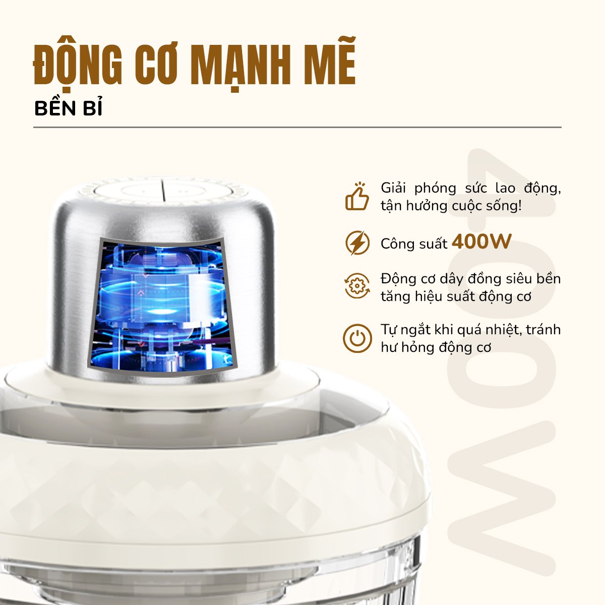 Máy xay thịt UNIE UM366 dung tích 2,5L, 2 cối xay thủy tinh, đánh ruốc, bóc tỏi tiện lợi_thumbnail_2